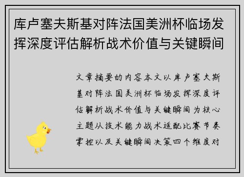库卢塞夫斯基对阵法国美洲杯临场发挥深度评估解析战术价值与关键瞬间